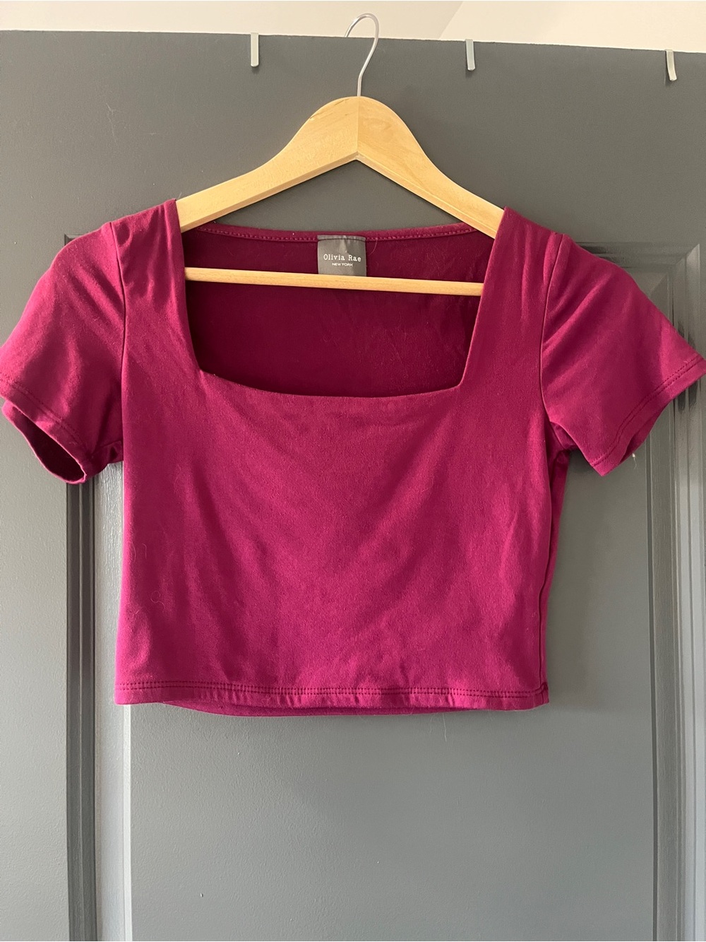 Olivia Rae Square Neck Crop Top in Raspberry
